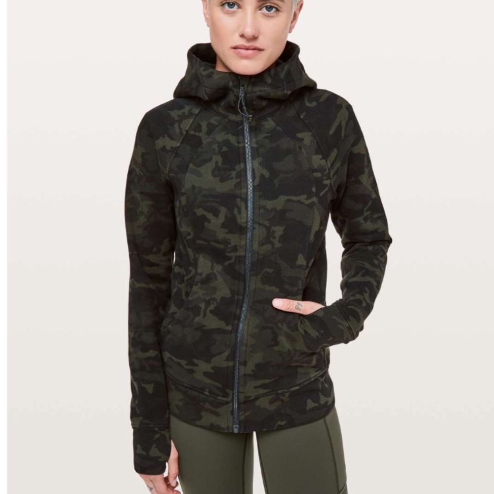 NWT Lululemon Scuba Hoodie IV Camo Black Gray Green Size 6
